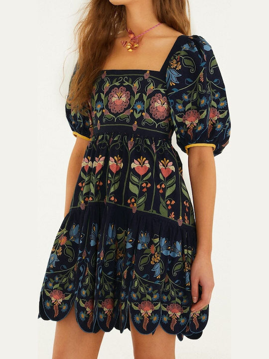 Summer Mini Dress with Ruffles Black