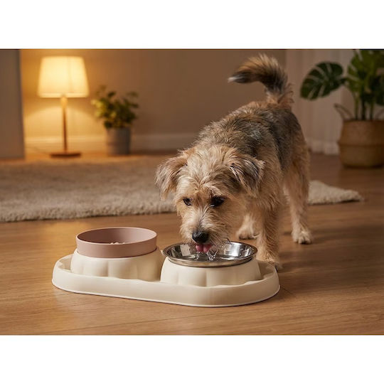 Bol Din Plastic Pentru Hrană și Apă cu Hrănire Lentă Pentru Câine cu Suport 2x 36cm