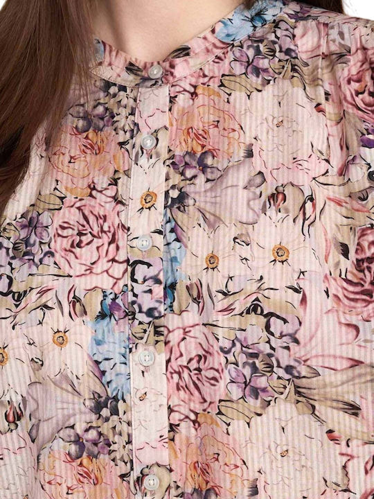 Μακρυμάνικο Γυναικείο Πουκάμισο Ροζ Floral
