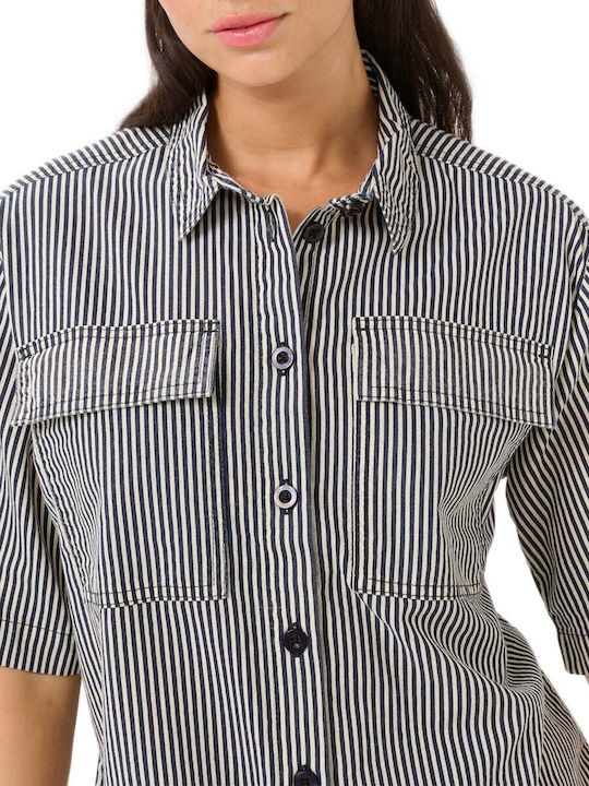 Short Sleeve Women's Shirt Blue Striped