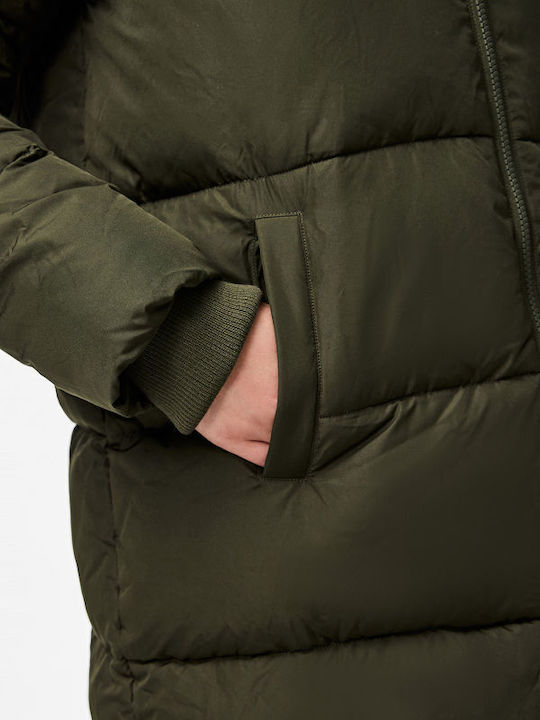 Langes Damen Puffer Jacken für Winter Khaki