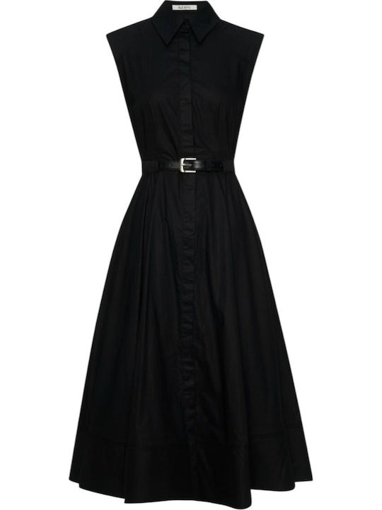 Summer Midi Shirt Dress Sleeveless Black