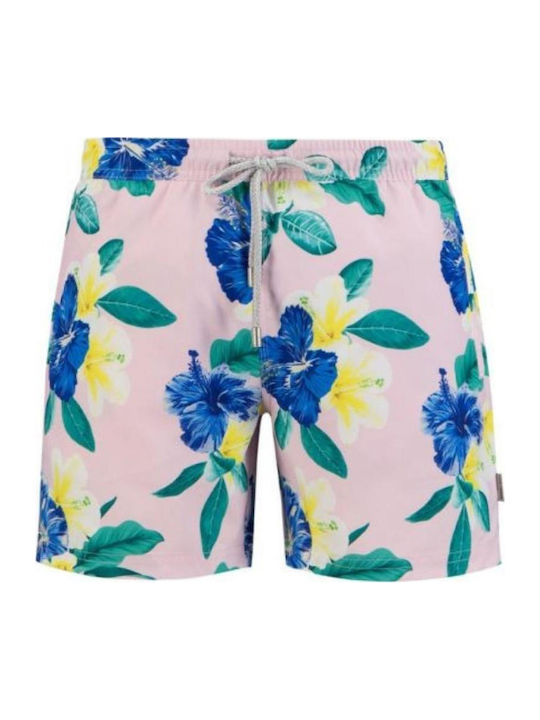 Men's Swimwear Shorts Hibiscus 9084-Pink-XL