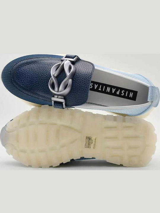 Leather Women's Loafers in Blue Colour
