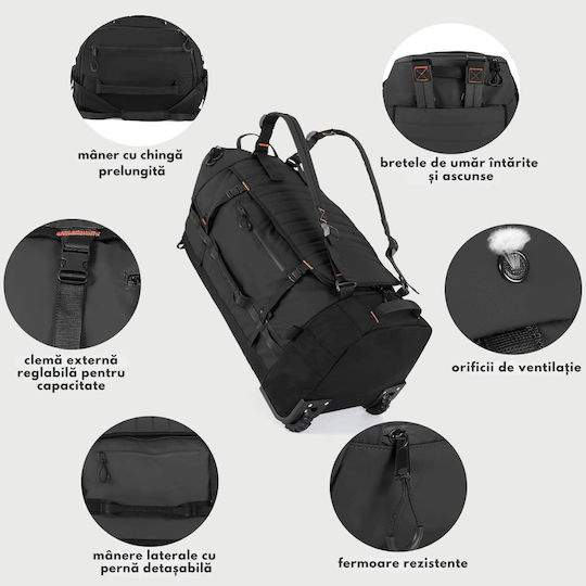 Sak Voiaj Înapoi 86l Negru cu Roți Textil