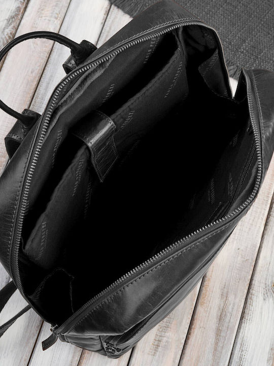 Rucsac Bărbătesc Vintage din Piele pentru Laptop Urban Negru Office la Colegiu Im-07-bl