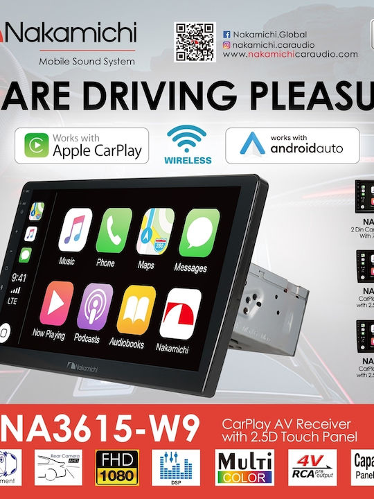 Nakamichi Car Audio System 2004 Bluetooth USB WiFi GPS Apple CarPlay Android Auto with 9 Inch Touch Screen