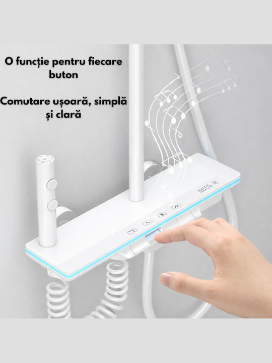 Coloană De Duș Cu Mixer De Cadă Albă Reglabilă