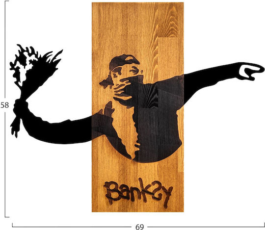 Freebox 3D Mixed Art Banksy Black Wooden Wall Decor 69x3x58cm