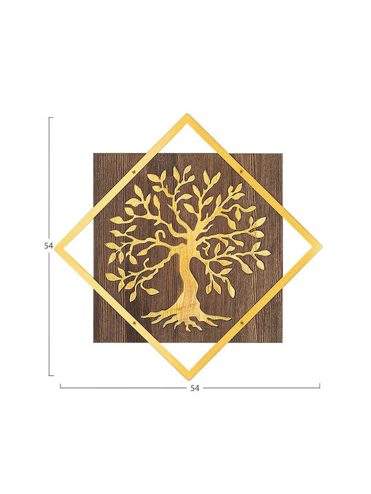 Artă Mixtă 3D Copac Auriu Din Lemn 54x3x54cm
