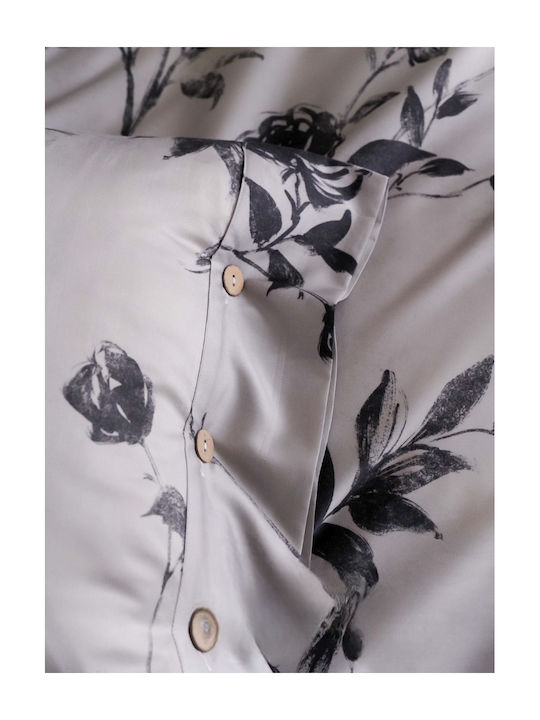 4 Seasons Collection Σετ Παπλωματοθήκη Βαμβακοσατέν Υπέρδιπλη 220x240cm 2 Μαξιλαροθήκες & 1 Σεντόνι Γκρι Μαύρο