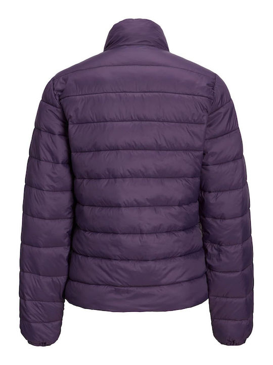 Women's Short Puffer Jacket for Spring or Autumn Purple