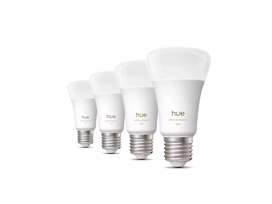 Philips Smart Bulbs Philips Hue LED for E27 Socket and A60 Shape Adjustable White 810lm Dimmable 4 Pieces