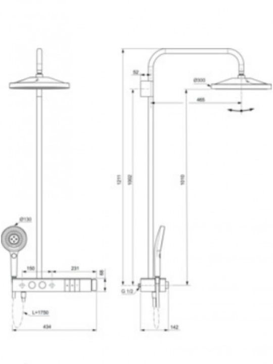 Ideal Standard Στήλη Ντουζ με Μπαταρία Ασημί