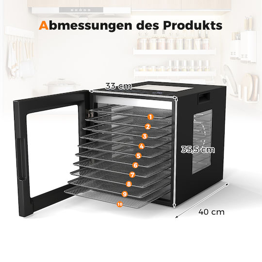 Costway Deshidrator De Alimente Cu 10 Rafturi Și Temperatură Reglabilă