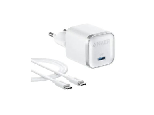 Anker Φορτιστής Χωρίς Καλώδιο GaN με Θύρα USB-C 45W Power Delivery Λευκός (Nano)