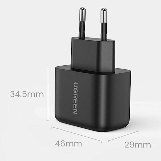 Ugreen Charger with USB-C Port and Cable USB-C - USB-C 25W Power Delivery / Quick Charge 3.0 Blacks (Cd250)