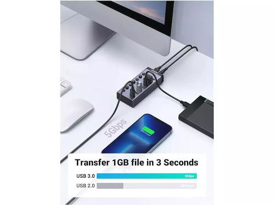 Ugreen Charging Stand with 7 USB-A Ports and Cable USB-C Power Delivery in Gray color (CM481)