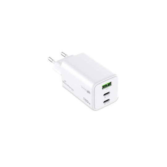 MediaRange Зарядно без кабел GaN с USB-A порт и 2 USB-C порта 100W Power Delivery Бял (MRMA123)