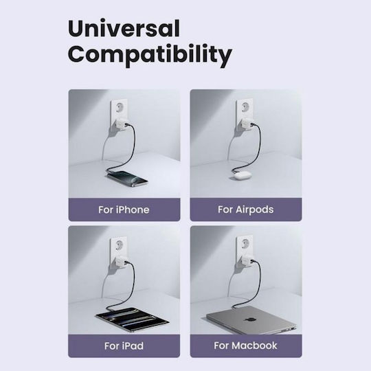 Ugreen Charger Without Cable GaN with USB-A Port and USB-C Port 30W Power Delivery Whites (X516)