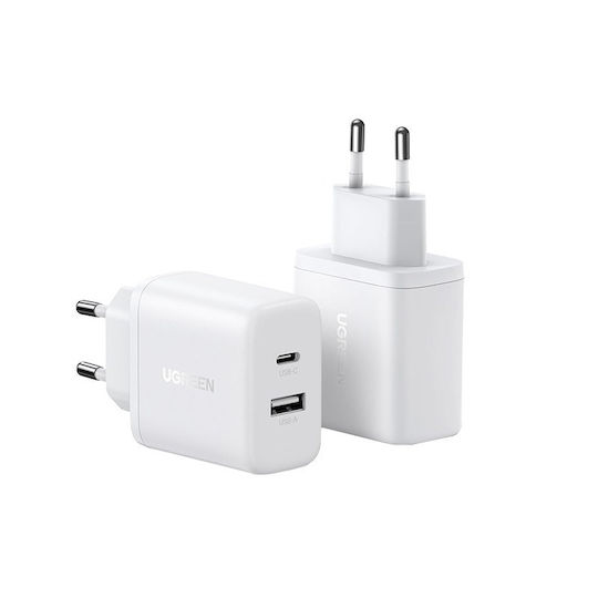 Ugreen Charger Without Cable with USB-A Port and USB-C Port 20W Quick Charge 4.0 Whites (X227)