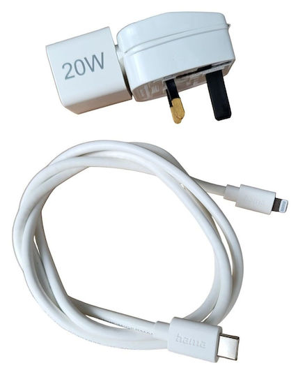 HAMA Incarcător Cu Port USB-C Și Cablu USB-C - Lightning 20W Livrarea Energiei Alb