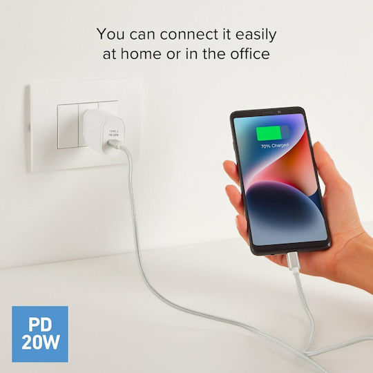 SBS Φορτιστής Χωρίς Καλώδιο με Θύρα USB-C 20W Power Delivery Λευκός (TETR1CPD20)