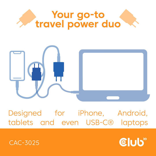Club3D Ladegerät ohne Kabel mit USB-C Anschluss 30W Stromlieferung Lila (CAC-3025)