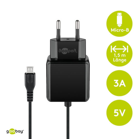 Goobay Φορτιστής με Ενσωματωμένο Καλώδιο micro USB Μαύρος (49603)