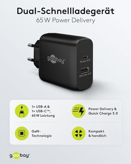 Goobay Charger Without Cable with USB-A Port and USB-C Port Power Delivery Blacks (65409)