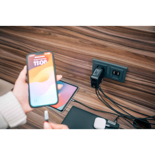 Verbatim Φορτιστής Χωρίς Καλώδιο GaN με Θύρα USB-A και 3 Θύρες USB-C 140W Power Delivery / Quick Charge 3.0 Μαύρος (30240)