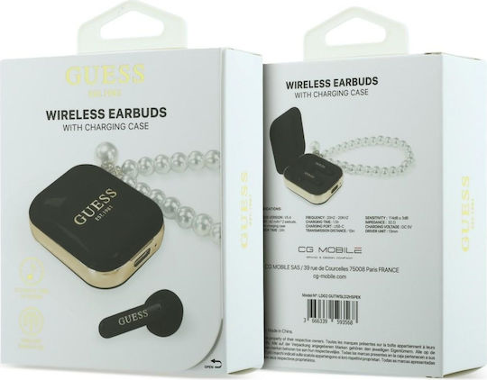 Guess Pearl Strap Earbud Bluetooth Handsfree Headphones With Sweat Resistance And Black Charging Case