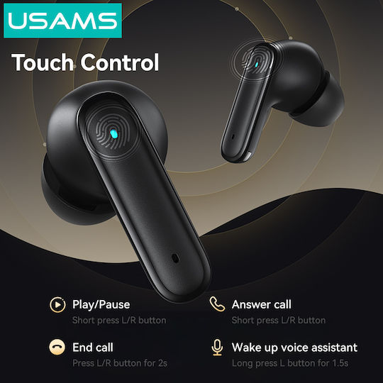 Usams E05 In-ear Bluetooth Handsfree Căști cu Carcasă de Încărcare Negru