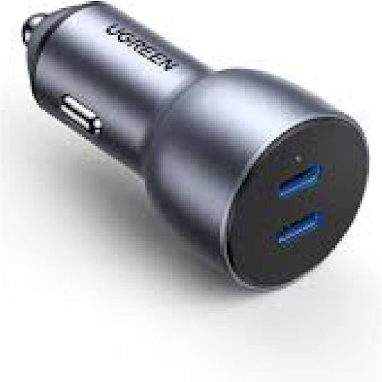 Ugreen Auto-Ladegerät 40W 3A Schnellladung mit Anschlüssen: 2xType-C Gray Farbe