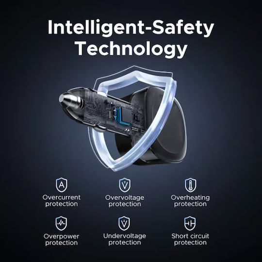 Ugreen EC601 Car Charger 75W Fast Charging with Ports: 1xUSB 1xType-C with Cable Embedded Gray Color