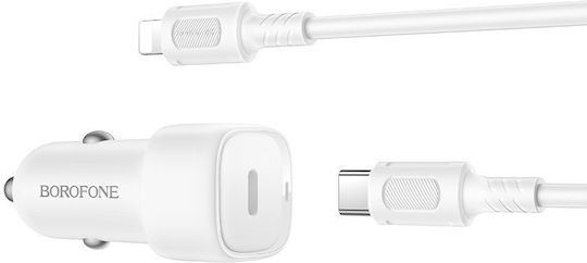 Borofone Auto-Ladegerät 20W Schnellladung mit einem Anschluss: 1xType-C mit Kabel Blitzschlag Weiß Farbe
