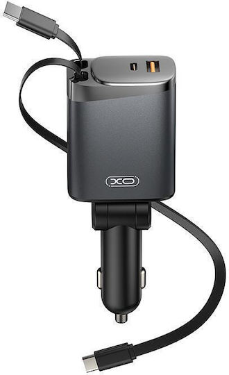 Auto-Ladegerät 108W mit Anschlüssen: 1xUSB 1xType-C mit Kabel Blitzschlag / Typ-C,TC-TC Schwarz Farbe