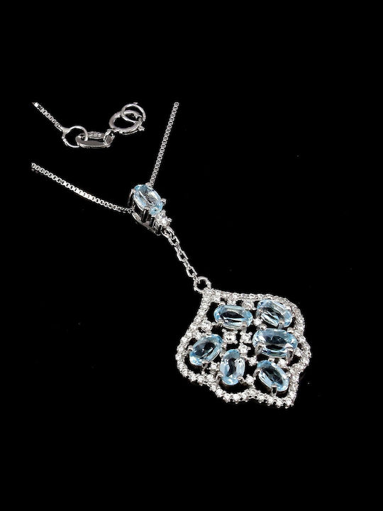 Silver 925 Necklace Natural Sky Topaz Zirconia Silver 925 Necklace Natural Sky Topaz Zirconia
