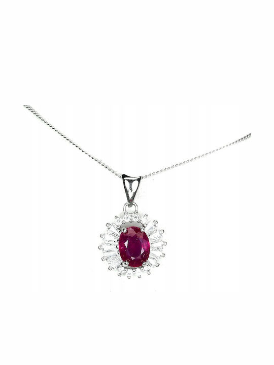 Zarte Silber Halskette Natürlicher Rubin Cubic Zirkon