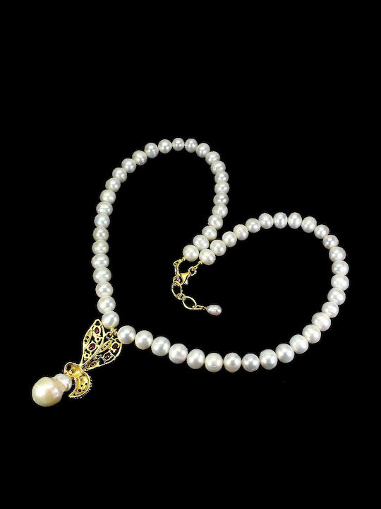 Ruby Pearl Silver Natural Bee Necklace