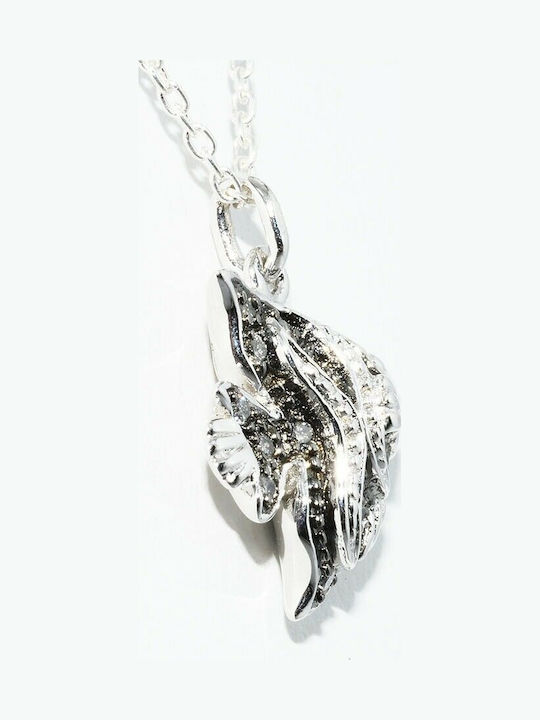 Silber Halskette 0.10ct Natürliche Diamanten Fisch