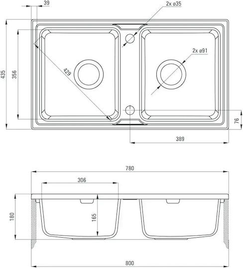 Deante Drop-In Küchenspüle aus Flüssigem Granit mit Wasserhahn M78xP43.5cm Graues