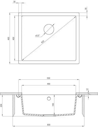 Deante Unterbau Küchenspüle aus Flüssigem Granit mit Wasserhahn M55xP46cm Granit Schwarz