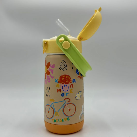 Dodo's Land Kids Water Bottle from Silicone Thermos with Straw Yellow 420ml