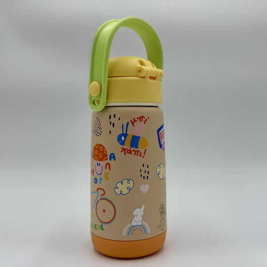 Dodo's Land Kids Water Bottle from Silicone Thermos with Straw Yellow 420ml