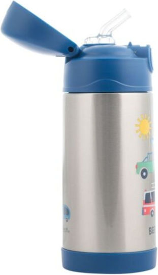Stephen Joseph Kids Stainless Steel Thermos Water Bottle with Straw Non Spill Blue 350ml