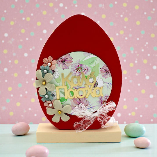 Wooden Easter Egg "Happy Easter" Red 15x22cm