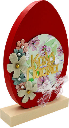 Wooden Easter Egg "Happy Easter" Red 15x22cm