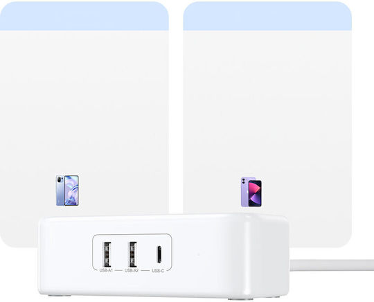 Ugreen Πολύπριζο 2 Θέσεων με 2 USB-A, 1 USB-C και Καλώδιο 1.8m