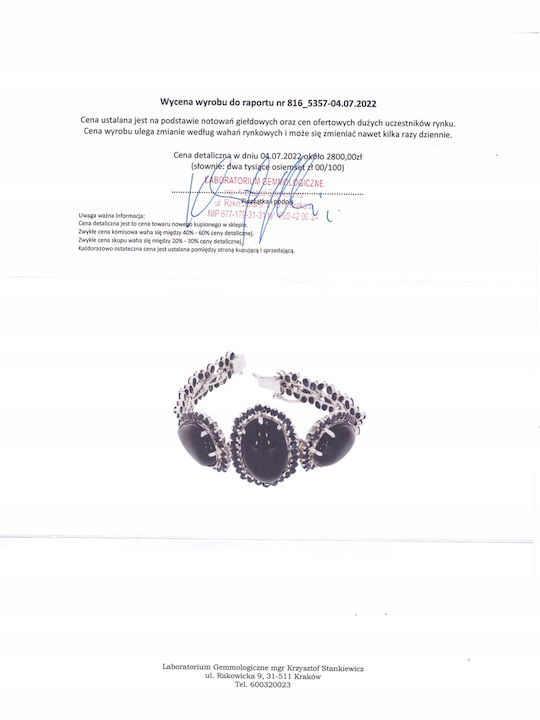 Silver Bracelet Sapphires Jet Certificate